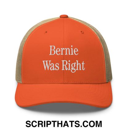 Bernie Was Right Embroidered Mesh Trucker Hat Rustic Orange Khaki