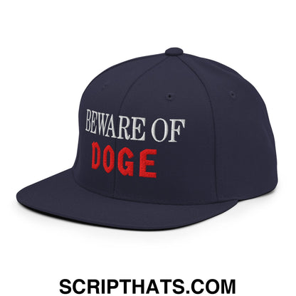 Beware of DOGE Embroidered Flat Bill Brim Snapback Hat Navy