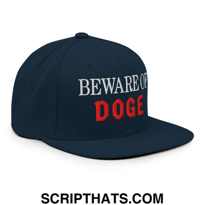Beware of DOGE Embroidered Flat Bill Brim Snapback Hat Dark Navy