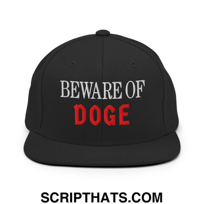 Beware of DOGE Embroidered Flat Bill Brim Snapback Hat Black