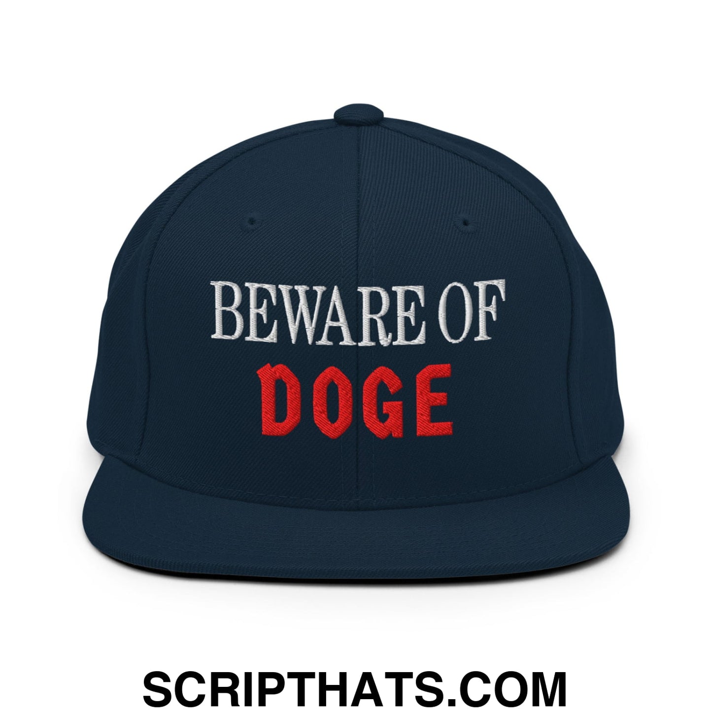 Beware of DOGE Embroidered Flat Bill Brim Snapback Hat Dark Navy