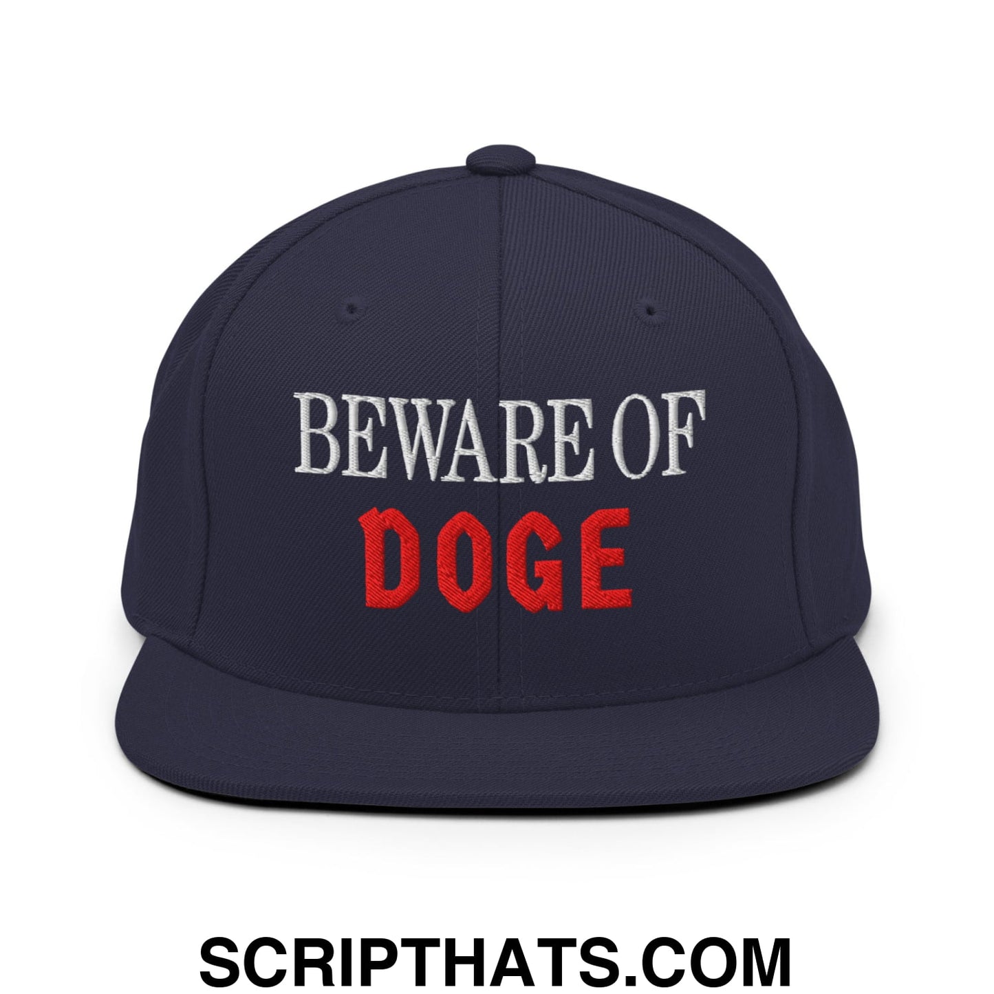Beware of DOGE Embroidered Flat Bill Brim Snapback Hat Navy