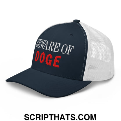 Beware of DOGE Embroidered Mesh Trucker Hat Navy White