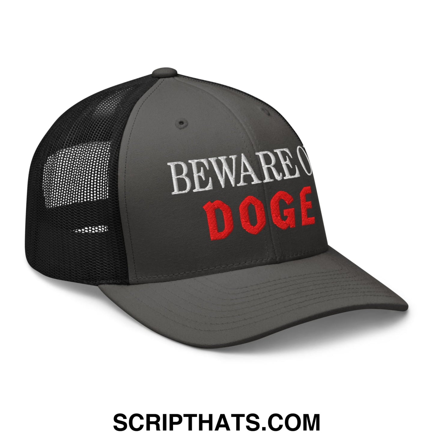 Beware of DOGE Embroidered Mesh Trucker Hat Charcoal Black