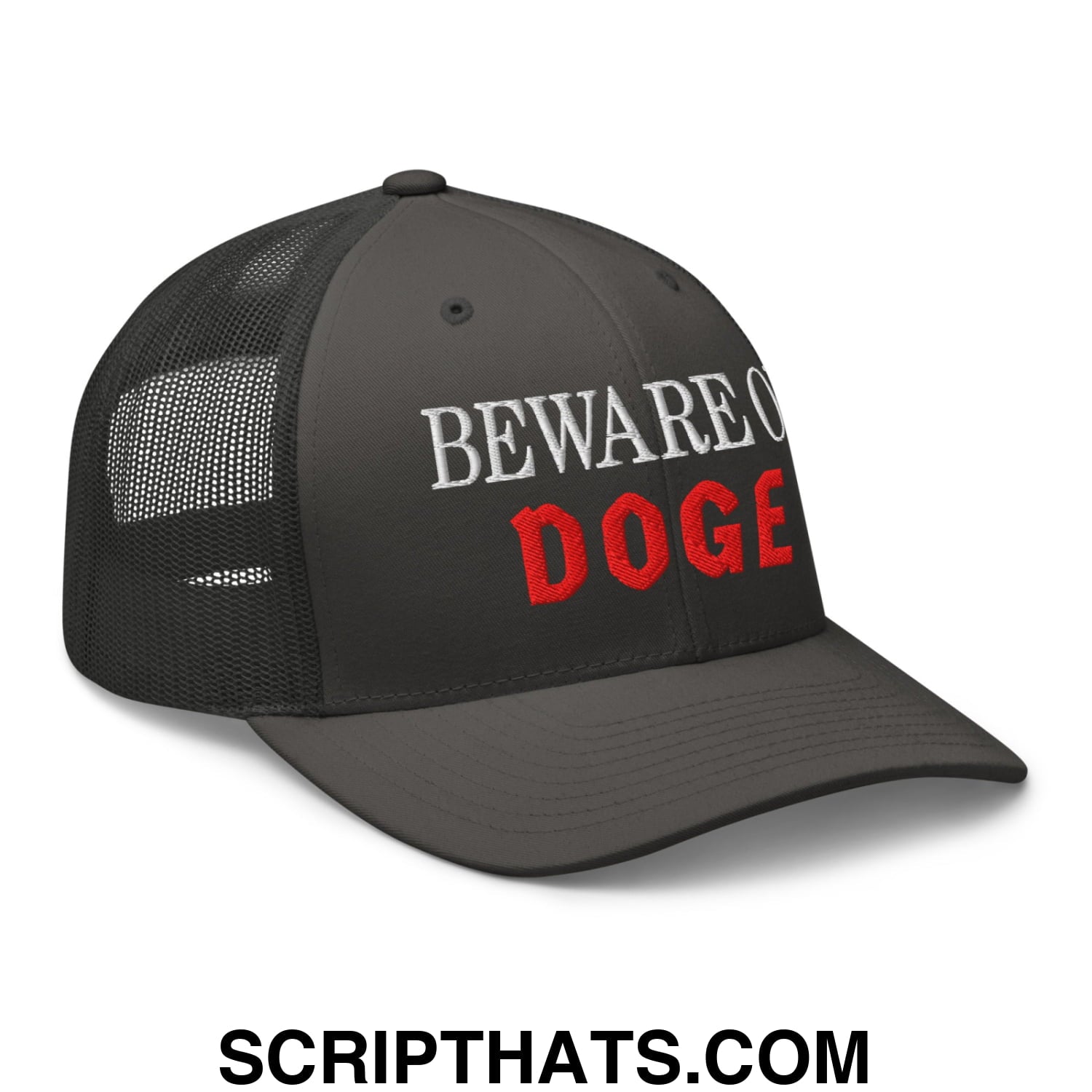Beware of DOGE Embroidered Mesh Trucker Hat Charcoal