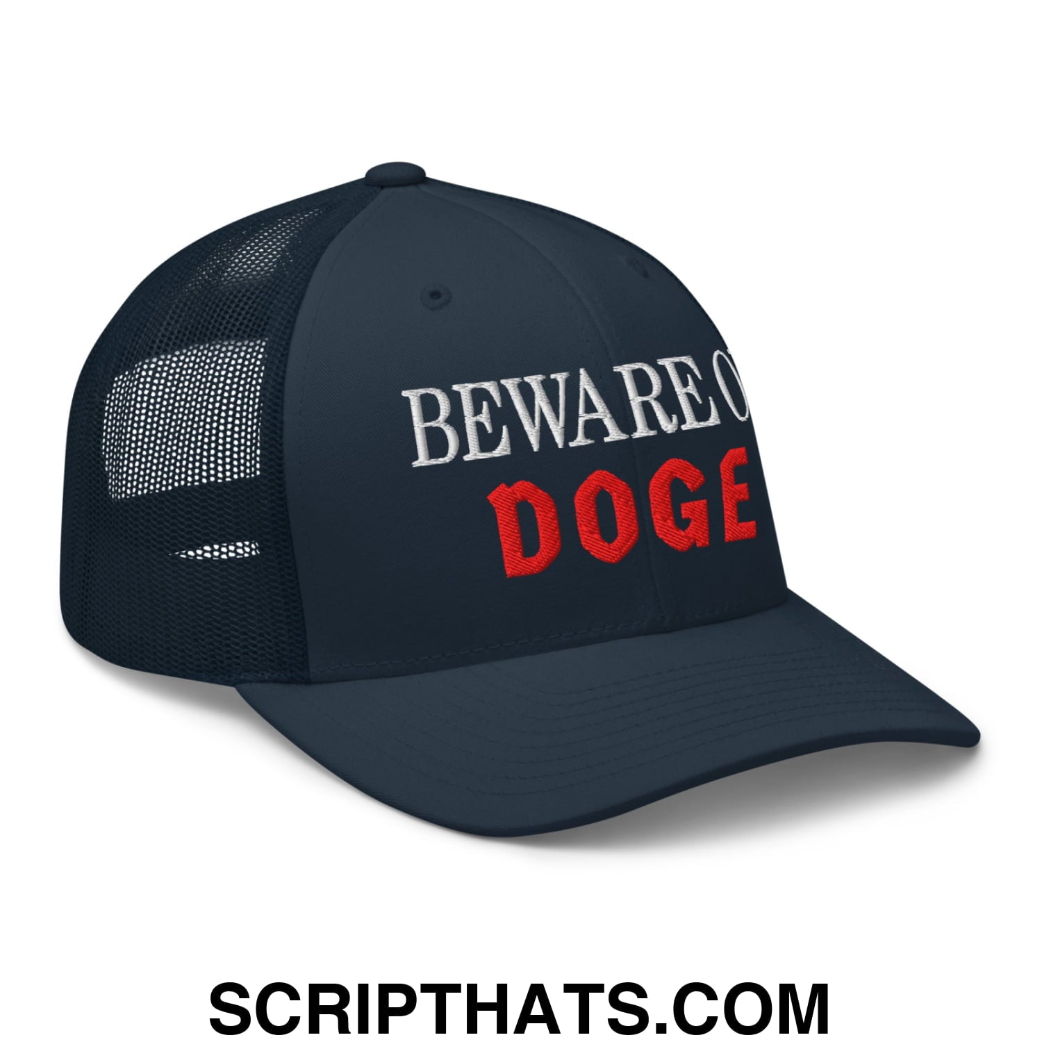 Beware of DOGE Embroidered Mesh Trucker Hat Navy