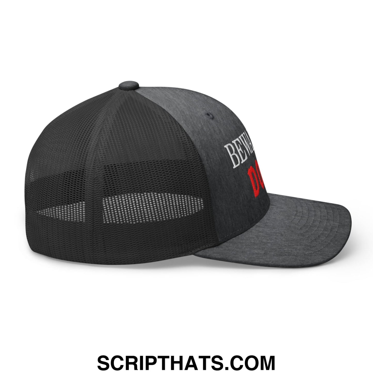 Beware of DOGE Embroidered Mesh Trucker Hat Dark Heather Gray