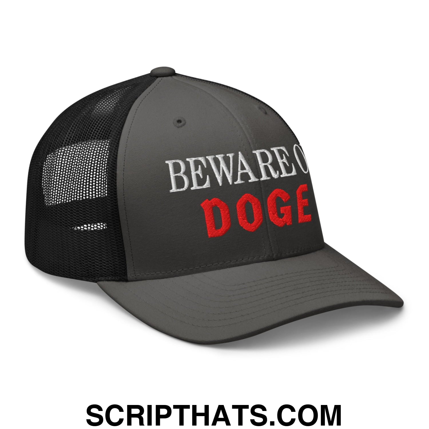 Beware of DOGE Embroidered Mesh Trucker Hat Charcoal Black