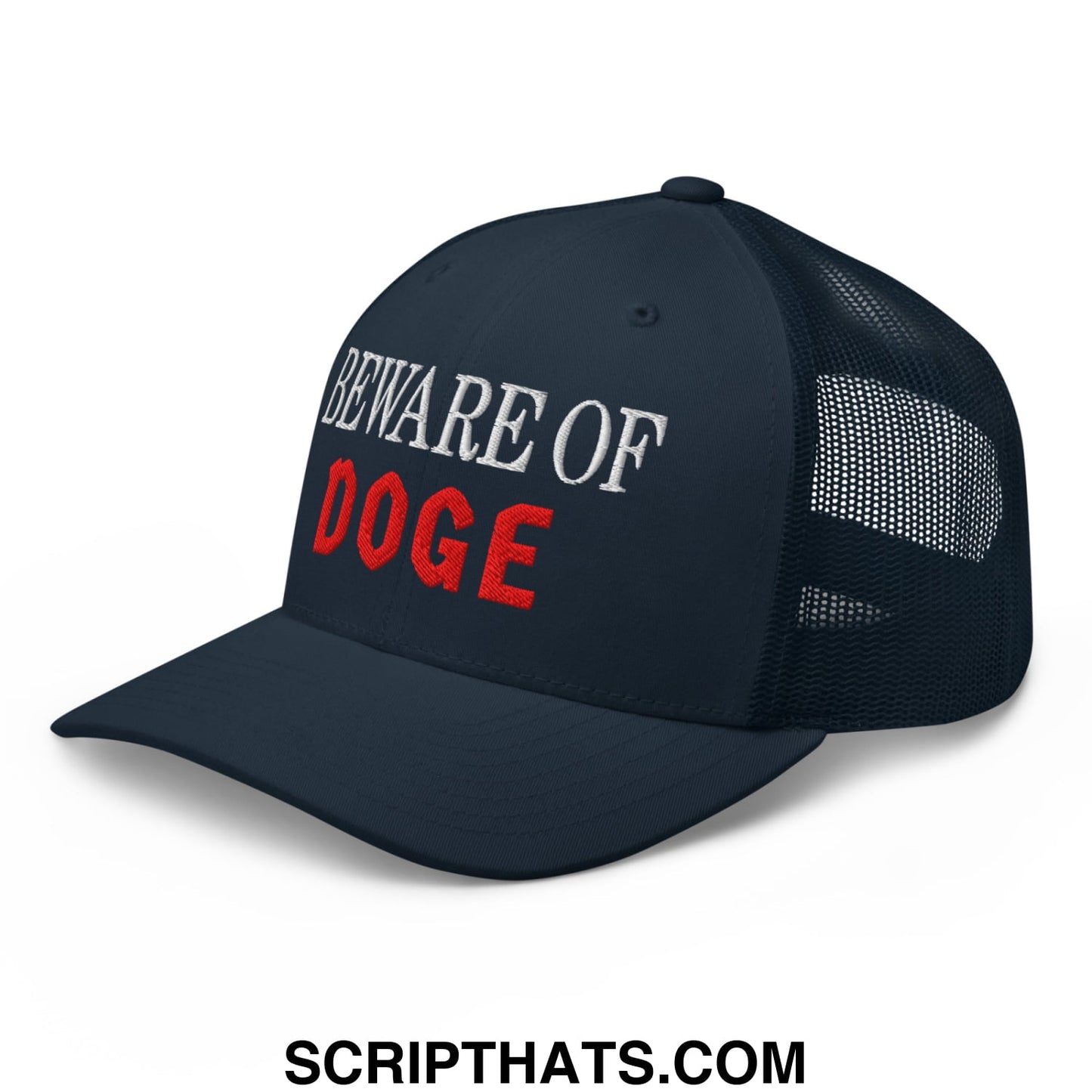 Beware of DOGE Embroidered Mesh Trucker Hat Navy