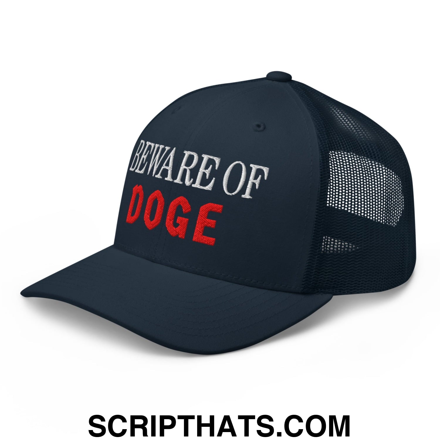 Beware of DOGE Embroidered Mesh Trucker Hat Navy