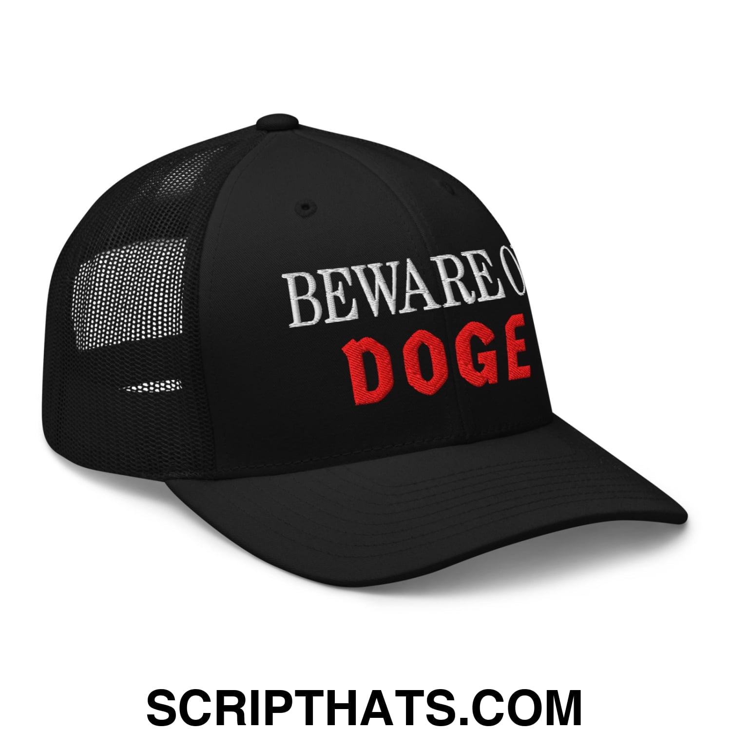 Beware of DOGE Embroidered Mesh Trucker Hat Black