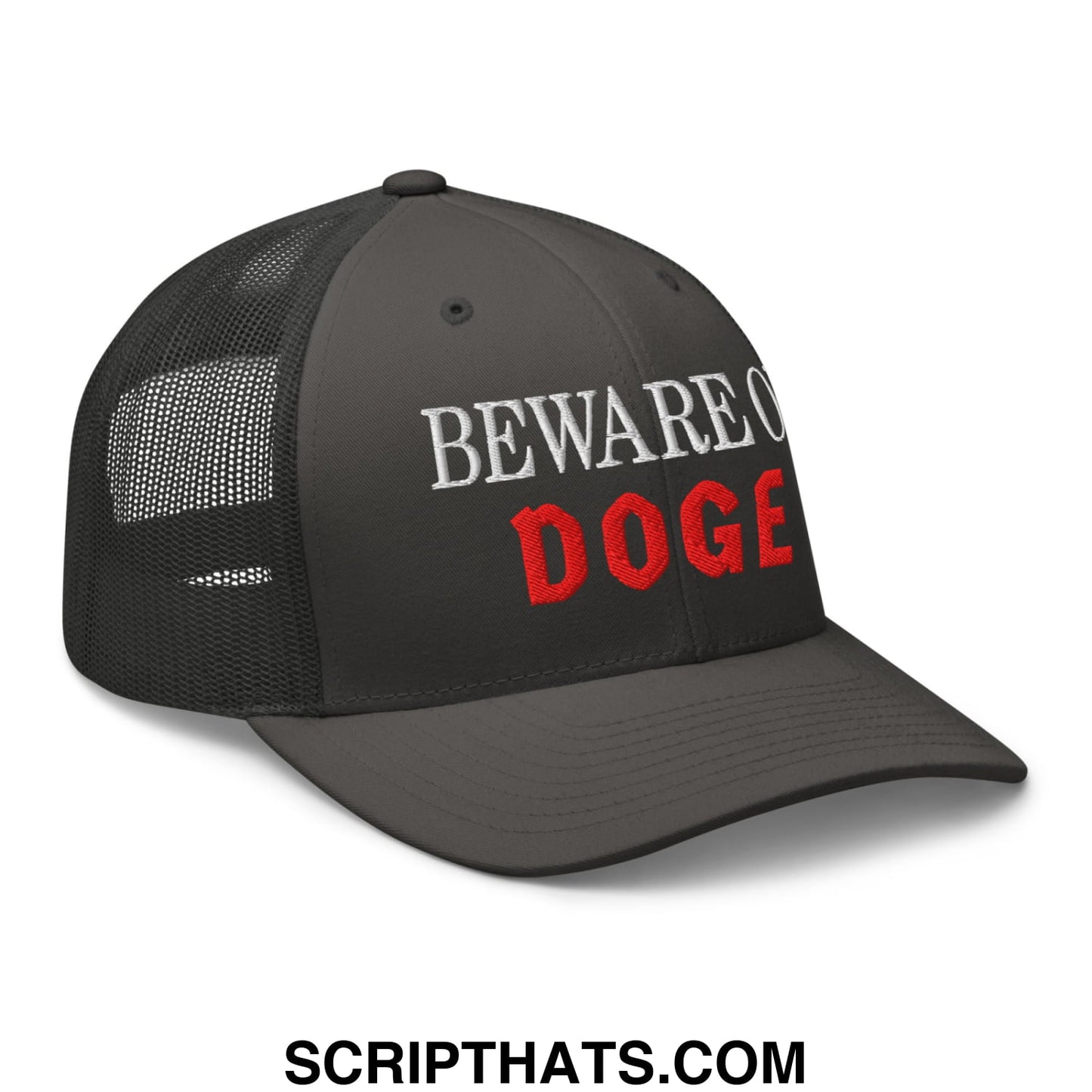 Beware of DOGE Embroidered Mesh Trucker Hat Charcoal