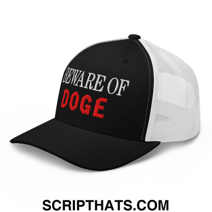 Beware of DOGE Embroidered Mesh Trucker Hat Black White