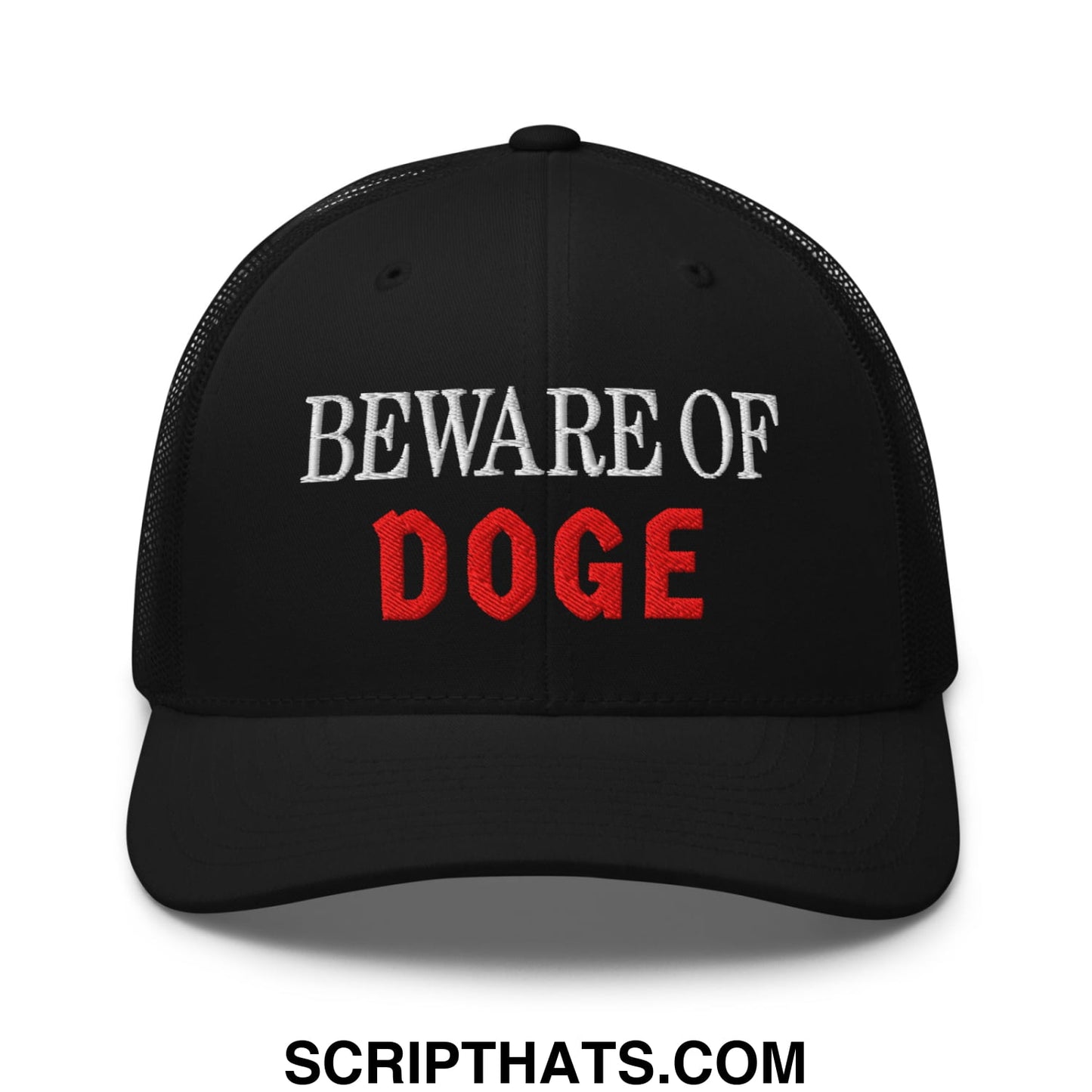 Beware of DOGE Embroidered Mesh Trucker Hat Black