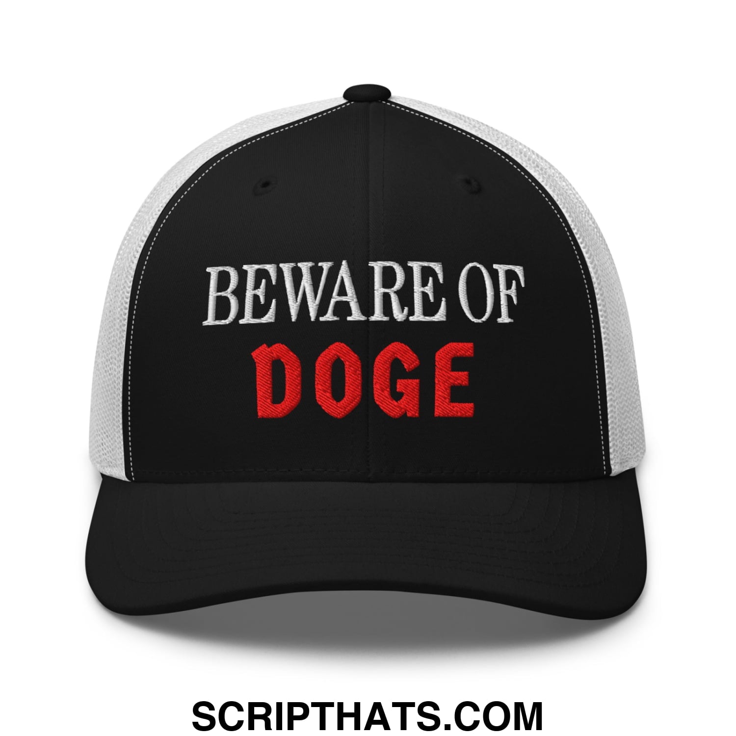 Beware of DOGE Embroidered Mesh Trucker Hat Black White