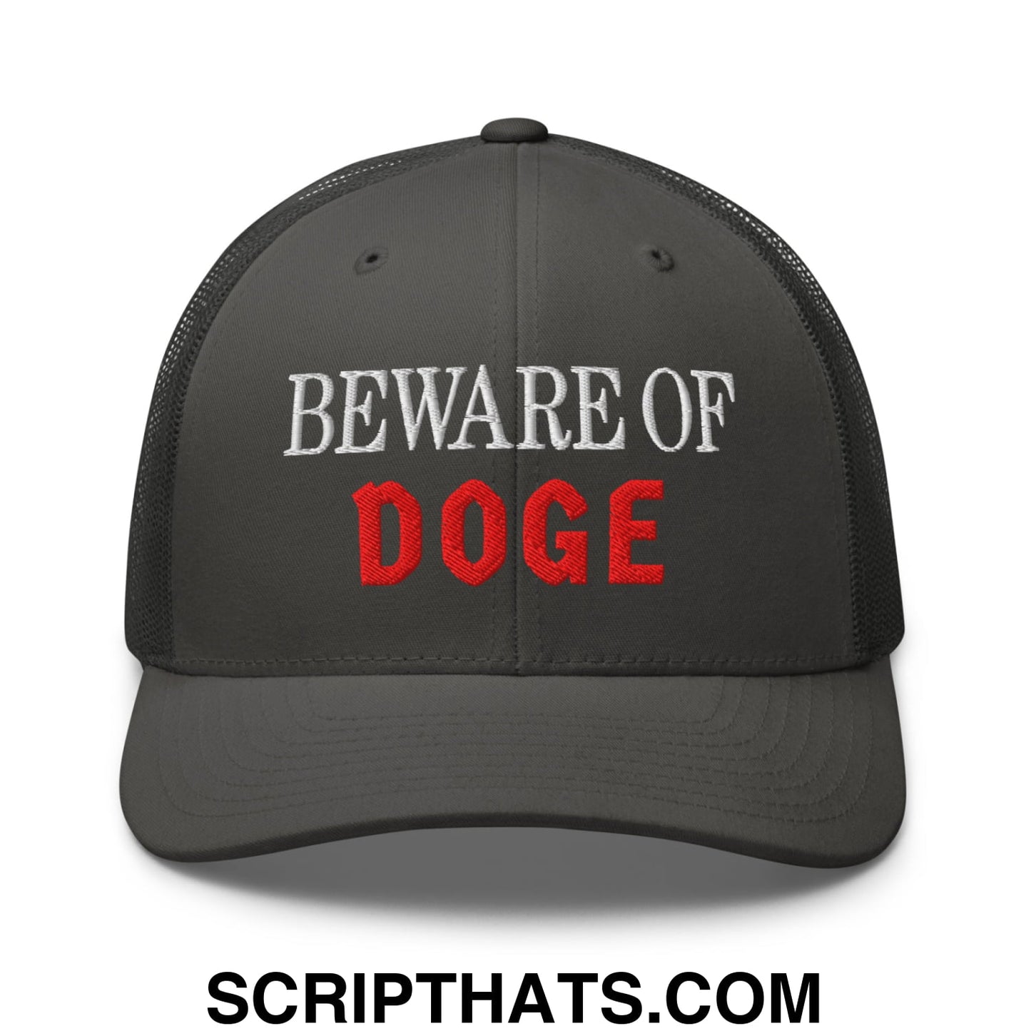Beware of DOGE Embroidered Mesh Trucker Hat Charcoal