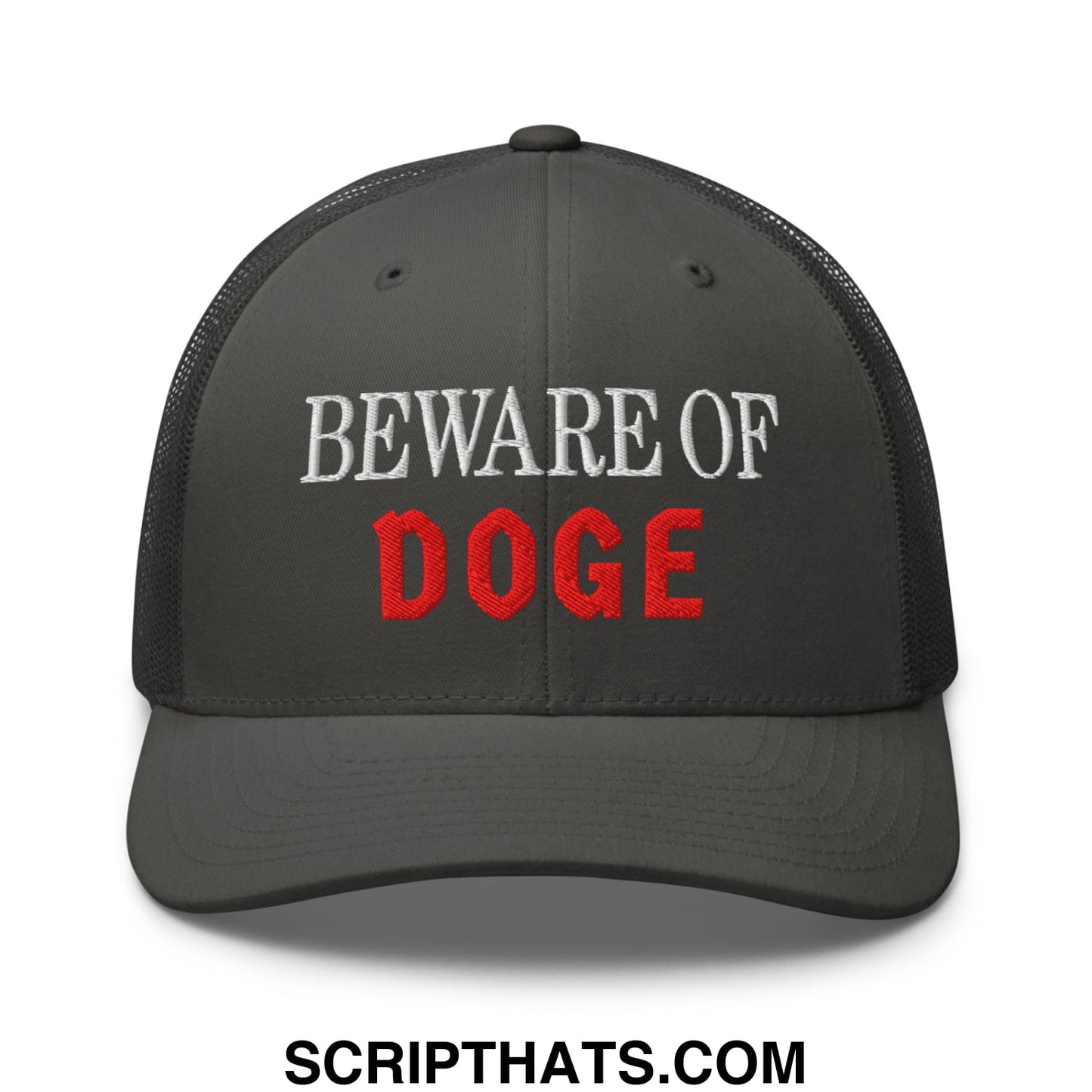 Beware of DOGE Embroidered Mesh Trucker Hat Charcoal