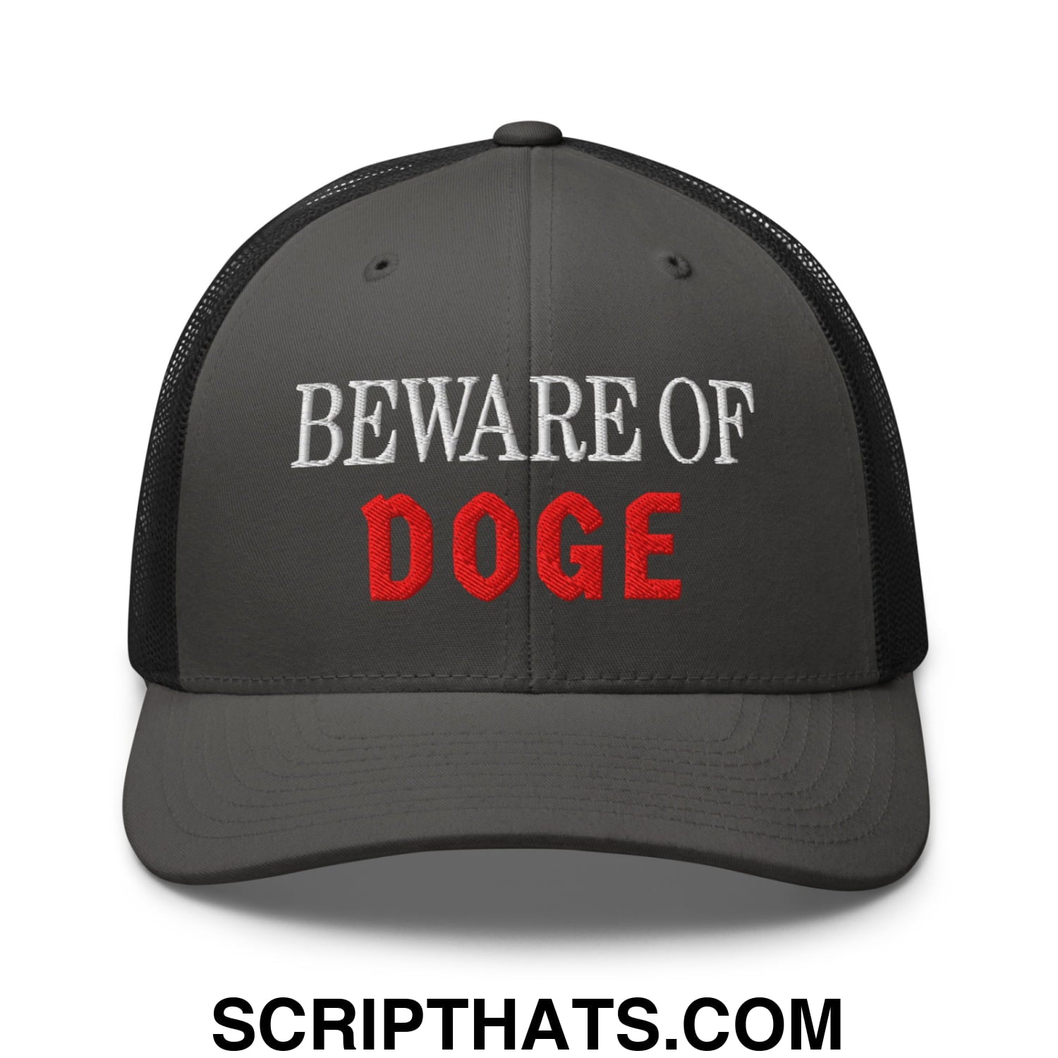 Beware of DOGE Embroidered Mesh Trucker Hat Charcoal Black