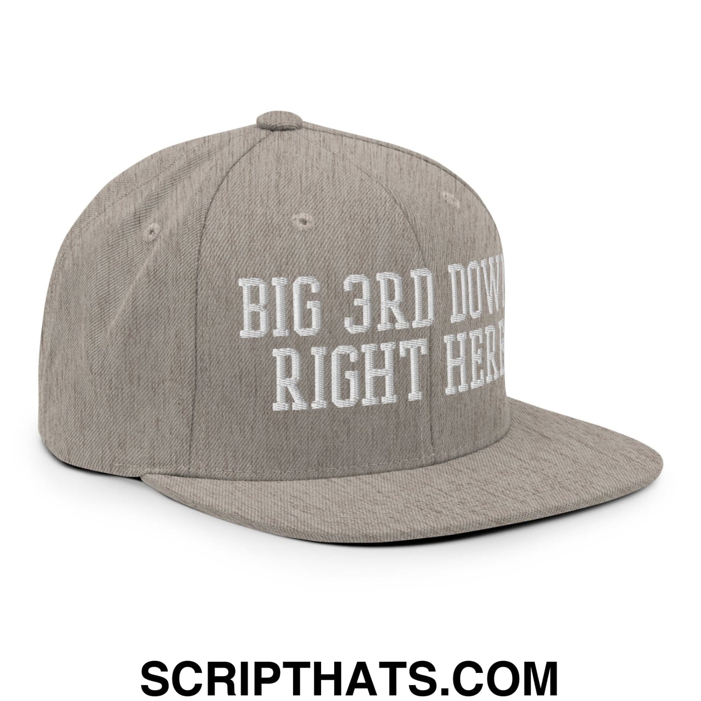 Gray flat bill brim snapback hat with white embroidered text big 3rd down right here for casual wear