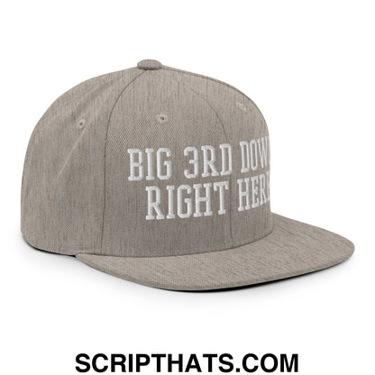 Gray flat bill brim snapback hat with white embroidered text big 3rd down right here for casual wear
