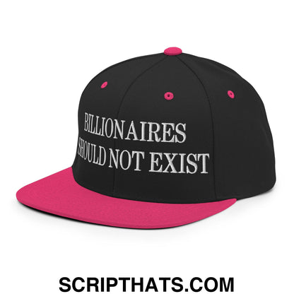 Billionaires Should Not Exist Embroidered Flat Brim Bill Snapback Hat Black Neon Pink