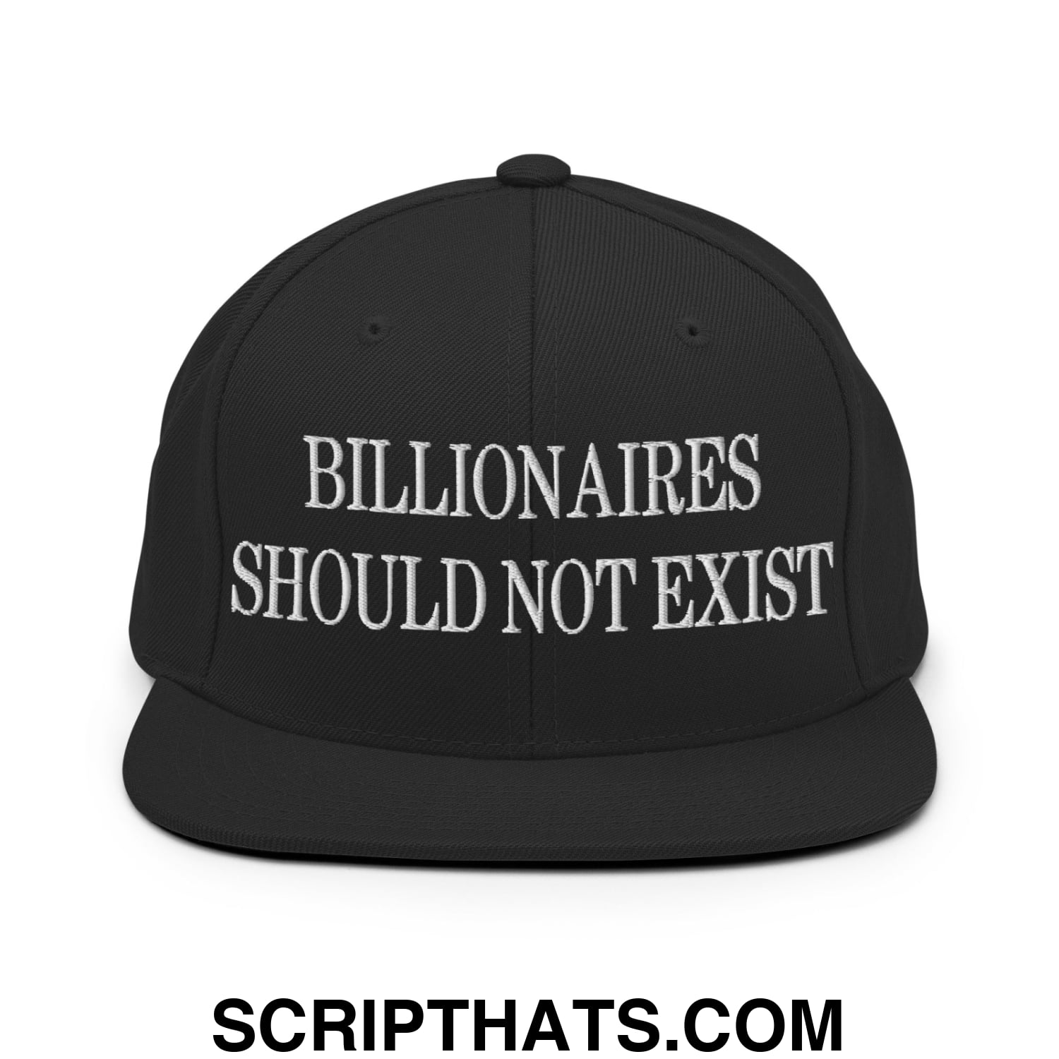 Billionaires Should Not Exist Embroidered Flat Brim Bill Snapback Hat Black