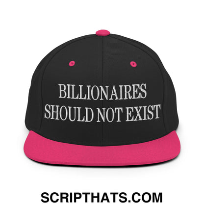 Billionaires Should Not Exist Embroidered Flat Brim Bill Snapback Hat Black Neon Pink