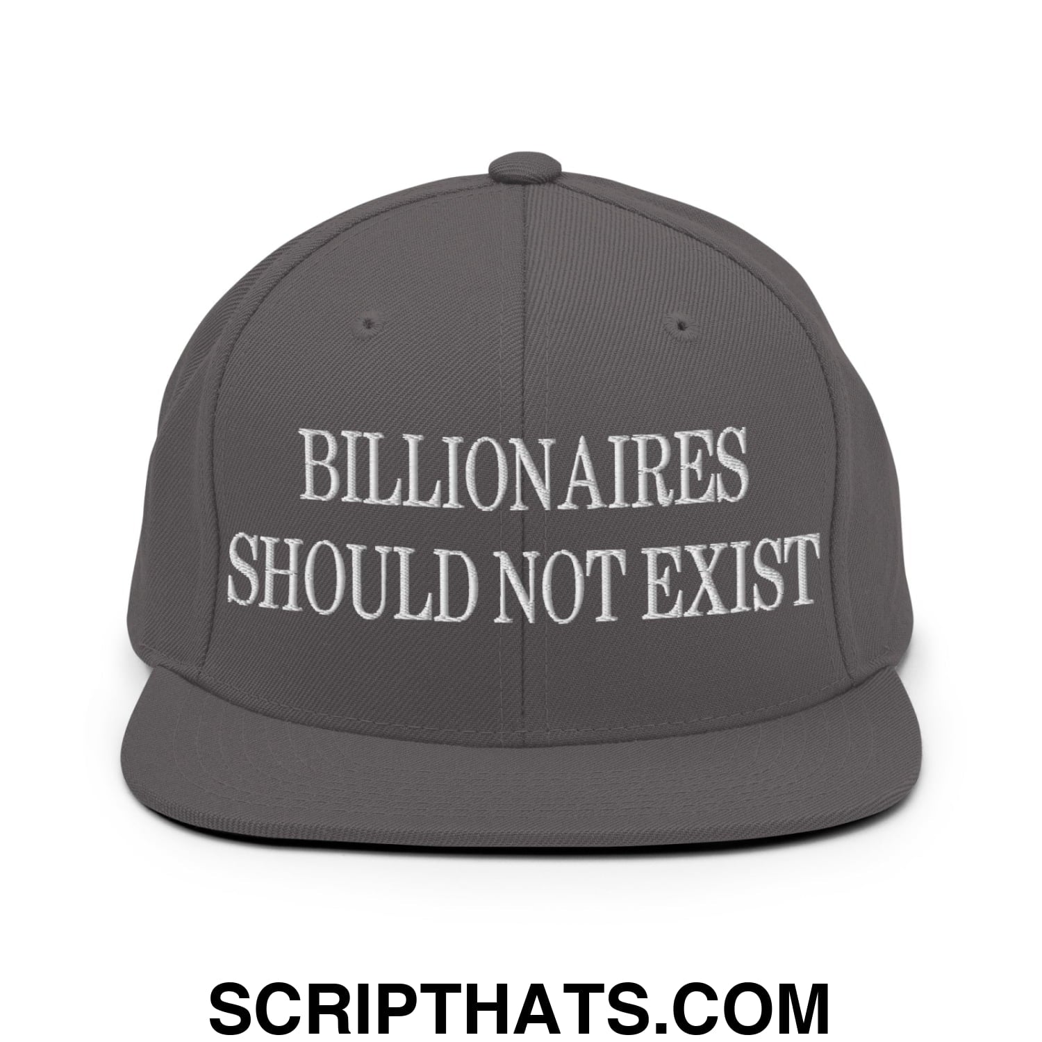 Billionaires Should Not Exist Embroidered Flat Brim Bill Snapback Hat Dark Grey