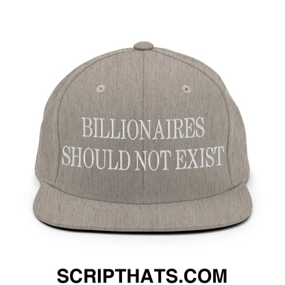 Billionaires Should Not Exist Embroidered Flat Brim Bill Snapback Hat Heather Grey