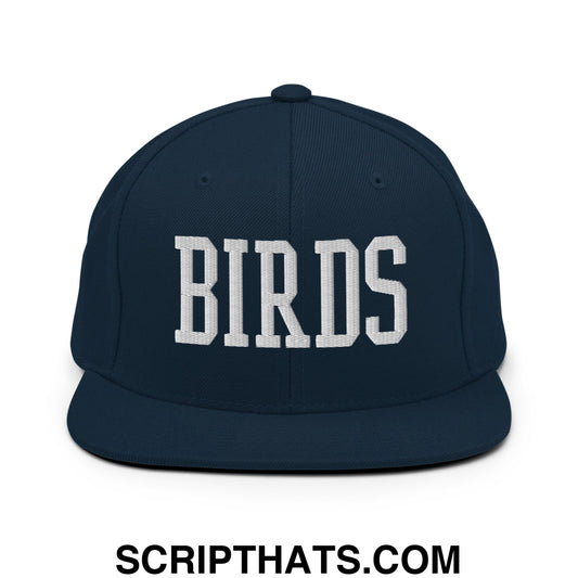 Birds Varsity Block Embroidered Flat Bill Brim Snapback Hat Dark Navy
