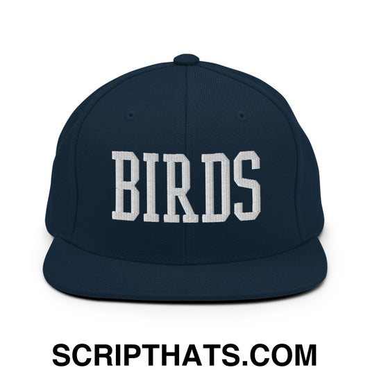 Birds Varsity Block Embroidered Flat Bill Brim Snapback Hat Dark Navy