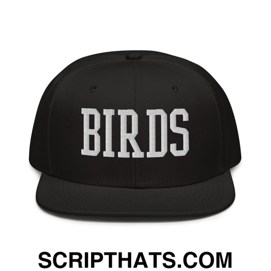 Birds Varsity Block Embroidered Flat Brim Brill Snapback Hat Black