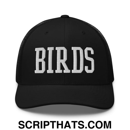 Birds Varsity Block Embroidered Mesh Trucker Hat Black
