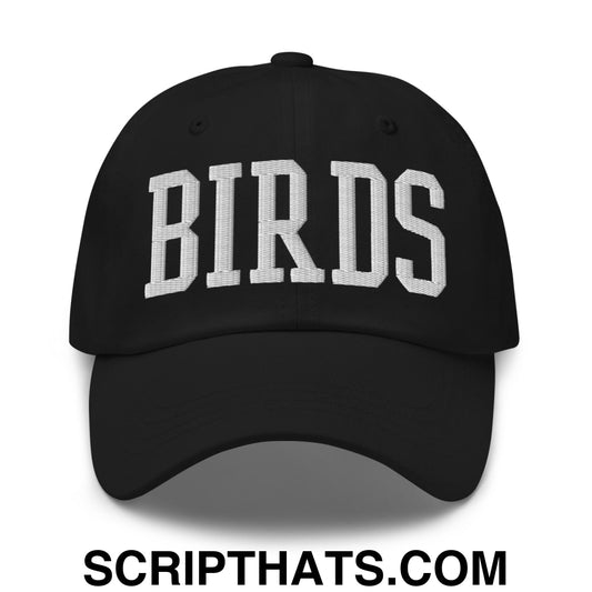 Birds Varsity Block Embroidered Unstructured Dad Hat Black