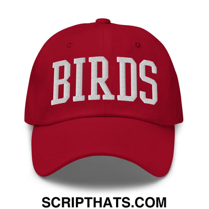 Birds Varsity Block Embroidered Unstructured Dad Hat Cranberry