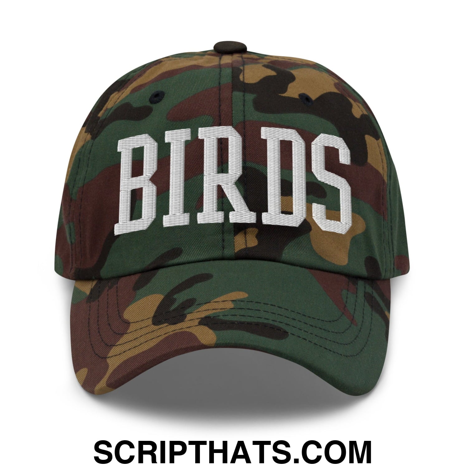 Birds Varsity Block Embroidered Unstructured Dad Hat Green Camo
