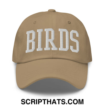 Birds Varsity Block Embroidered Unstructured Dad Hat Khaki