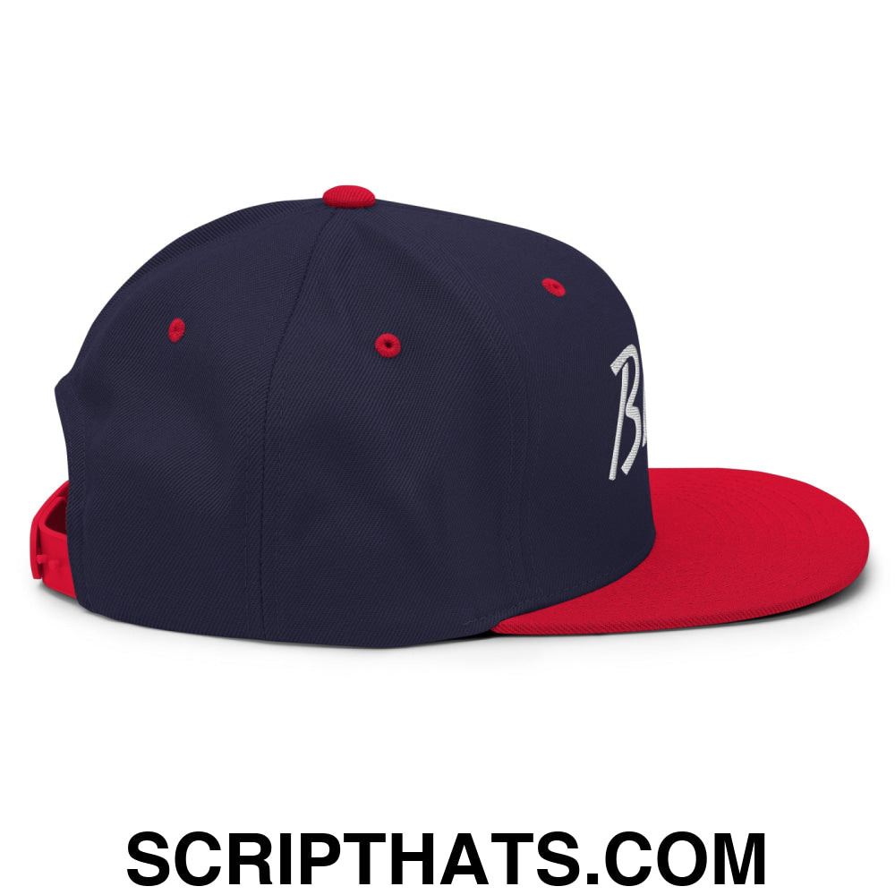 Birds Vintage Sports Script Embroidered Flat Bill Brim Snapback Hat Navy Red