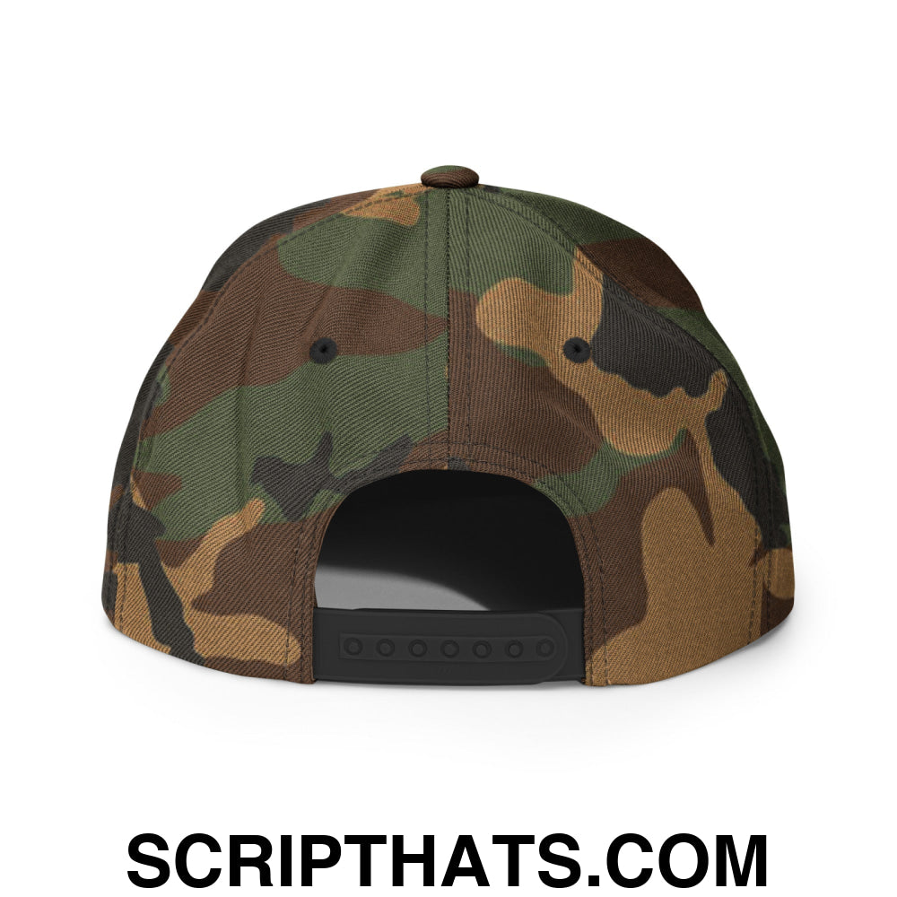 Birds Vintage Sports Script Embroidered Flat Bill Brim Snapback Hat Green Camo