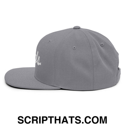 Birds Vintage Sports Script Embroidered Flat Bill Brim Snapback Hat Silver