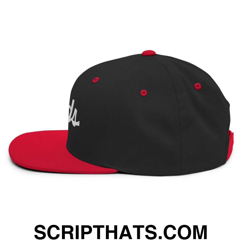 Birds Vintage Sports Script Embroidered Flat Bill Brim Snapback Hat Black Red