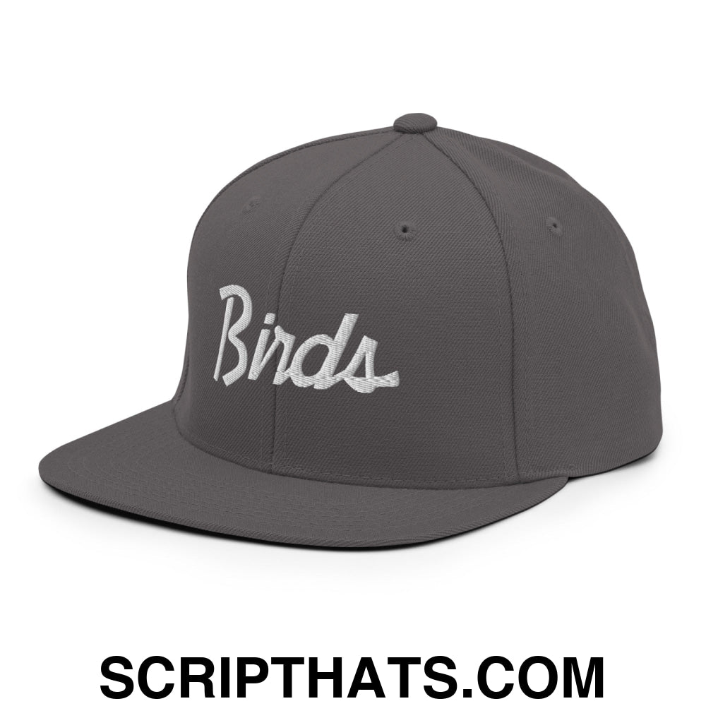 Birds Vintage Sports Script Embroidered Flat Bill Brim Snapback Hat Dark Grey
