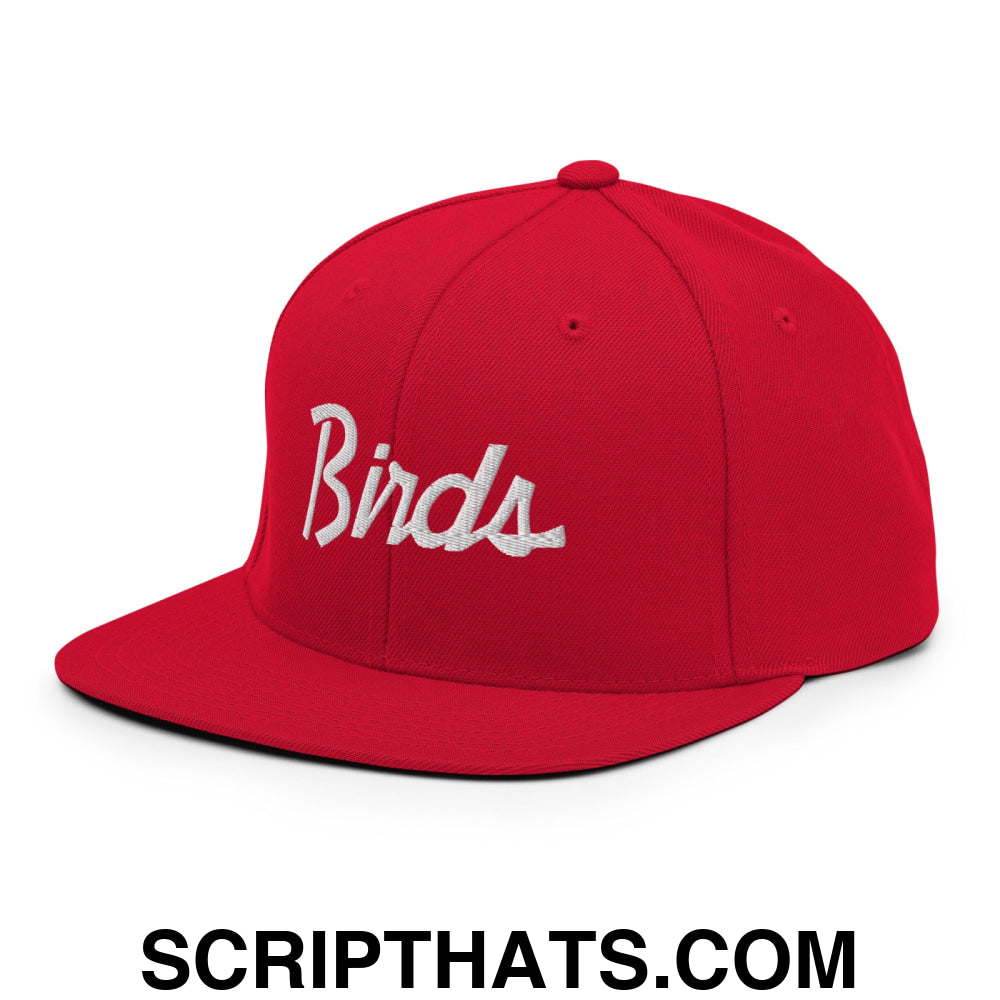 Birds Vintage Sports Script Embroidered Flat Bill Brim Snapback Hat Red