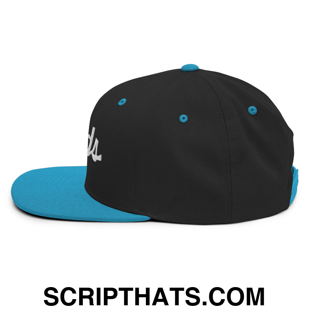 Birds Vintage Sports Script Embroidered Flat Bill Brim Snapback Hat Black Teal