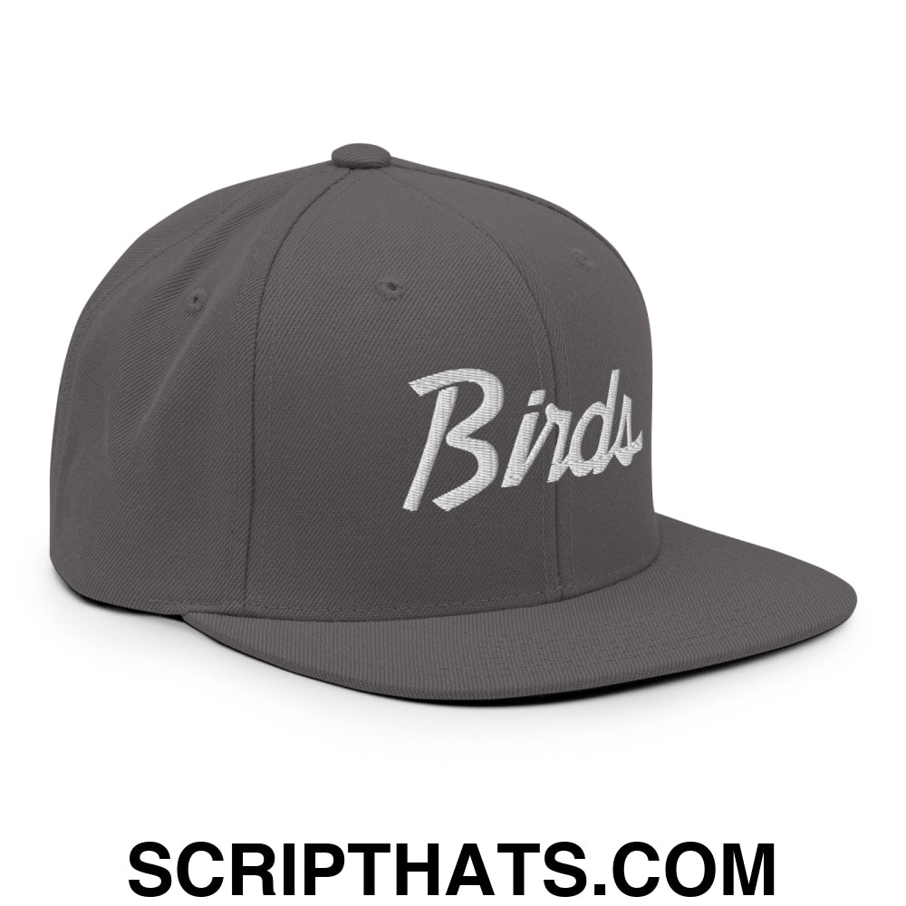 Birds Vintage Sports Script Embroidered Flat Bill Brim Snapback Hat Dark Grey