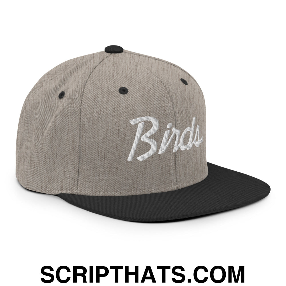 Birds Vintage Sports Script Embroidered Flat Bill Brim Snapback Hat Heather Black