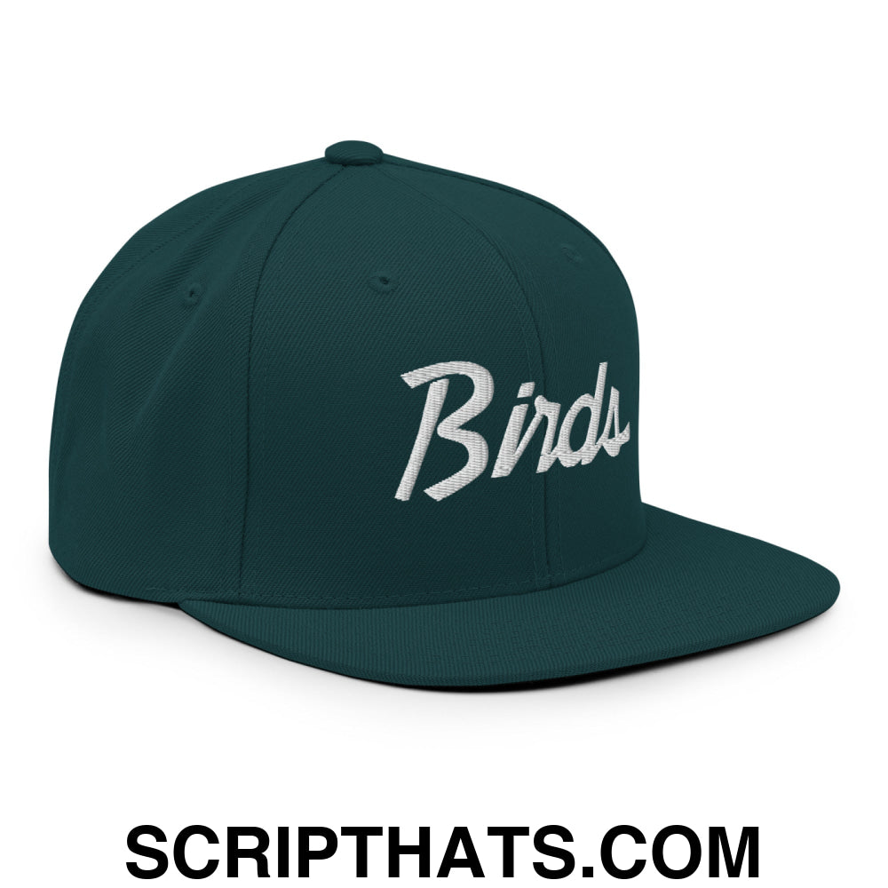 Birds Vintage Sports Script Embroidered Flat Bill Brim Snapback Hat Spruce