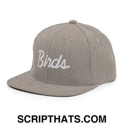 Birds Vintage Sports Script Embroidered Flat Bill Brim Snapback Hat Heather Grey