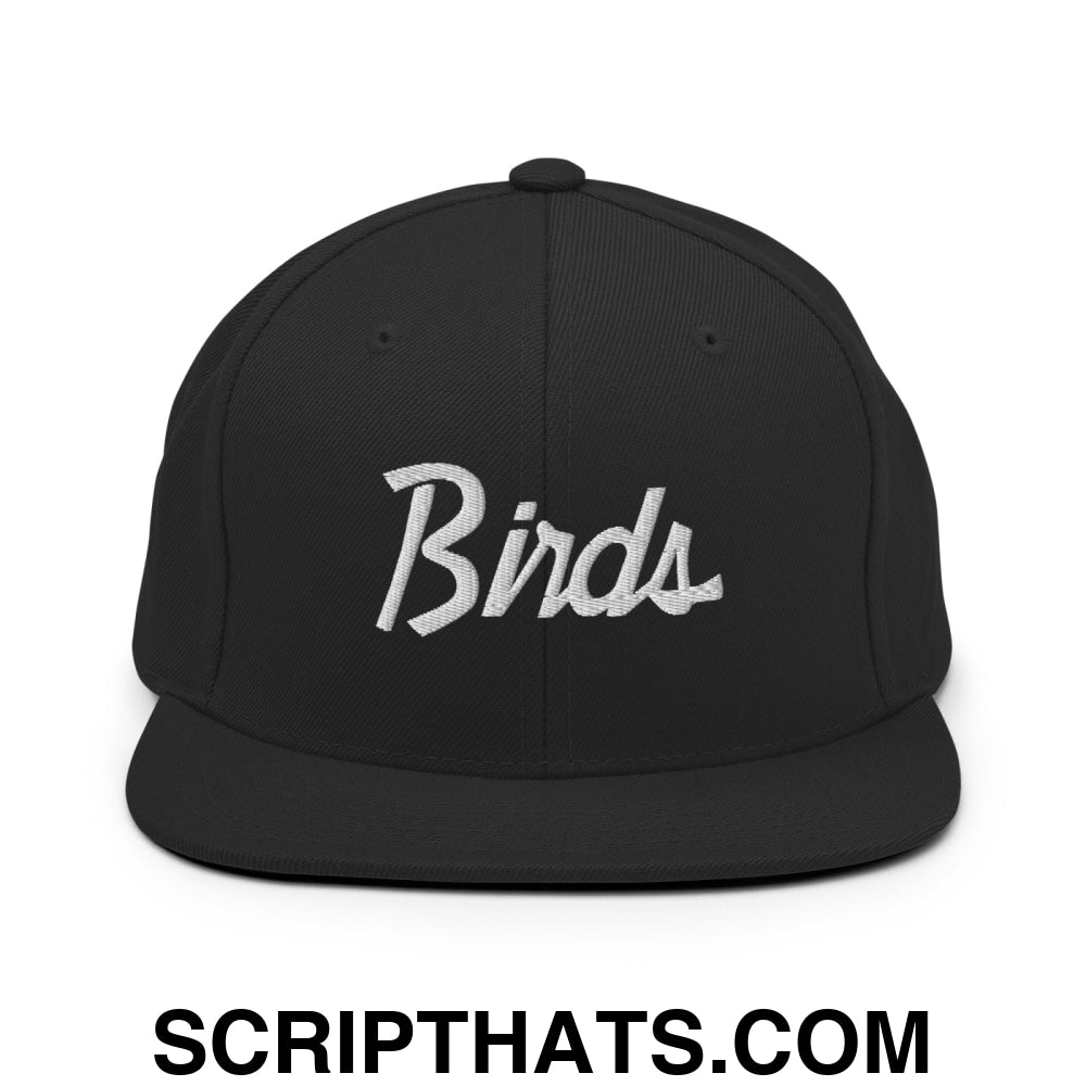 Birds Vintage Sports Script Embroidered Flat Bill Brim Snapback Hat Black