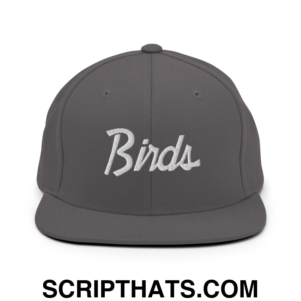 Birds Vintage Sports Script Embroidered Flat Bill Brim Snapback Hat Dark Grey